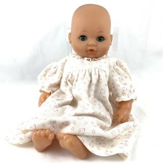 Vtg Lisse Puppe 15” Baby Doll Blinking Blue Eyes Soft Body Vinyl Bald Head Limbs