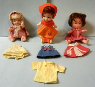 3 Uneeda,  U.  D.  Co.  Dolls,  1960s,  Baby Pee Wee,  Skateboard Doll,  1 More,  Outfits