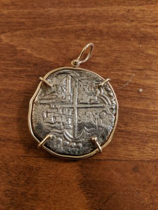 Atocha Shipwreck 8 Reales Grade 2 Mounted Pendant Treasure Gold Coin With
