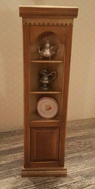 Dollhouse Miniature Vintage Wood Corner Curio/display Cabinet 1:12