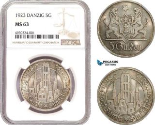 Ae393,  Poland,  Danzig,  5 Gulden 1923,  Silver,  Ngc Ms63