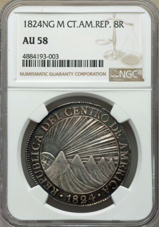1824ng M Central American Republic 8 Reales Ngc Au58