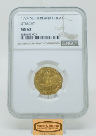 1724 Netherlands Gold Ducat Utrecht,  Ngc Ms63,  Mintage 6,  505 Coins - B16742