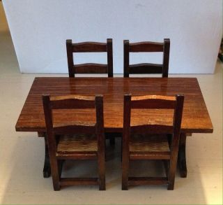 Miniature Concord Wooden Dining - Room Table And Four Chairs Doll House Furniture
