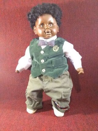 23 " Toddler Doll African American Full Body Hard Plastic/plush Boy Dressed