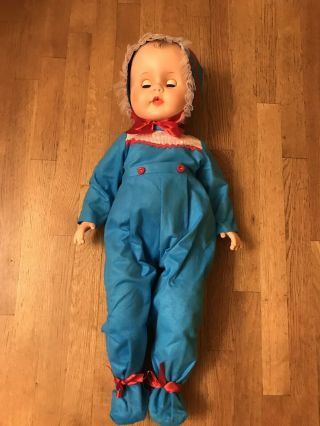 Vintage Life Size Baby Doll Hard Plastic Sleeping Eyes 30 " Hole In Mouth
