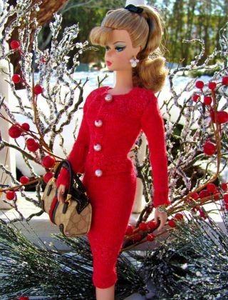 Barbie Silkstone Fashion Red Sweater Knit Skirt & Long Sleeve Cardigan Red Pumps