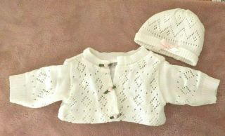 Zapf Doll Clothes For 16 - 18 " Doll - White Pink Knit Sweater & Matching Cap