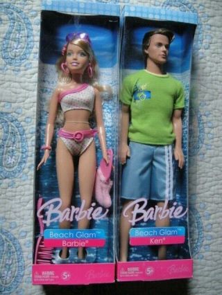 Beach Glam Barbie And Ken K8383 And 8387 Dolls