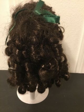 Long Large Curley Doll Wig,  Bangs,  Very Dark Brown Brown Sz 10 (w15)