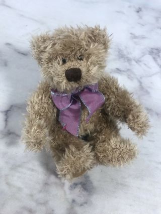 Russ Berrie Harlington Teddy Bear Tan Stuffed Plush Toy Beanbag Animal Pink Bow