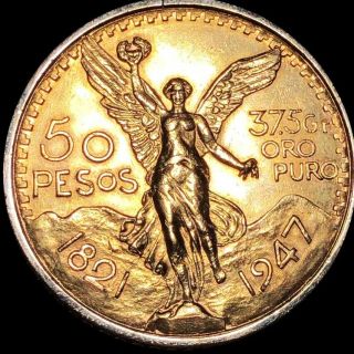 1947 50 Pesos.  999 Gold Appears Uncirculated Mexican Lustrous Collectibl Troy Oz