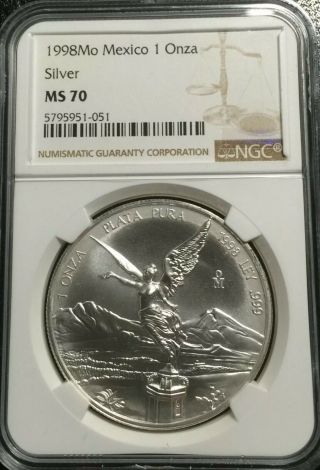 1998 Mo Mexico Silver 1 Oz Onza Libertad Ngc Ms 70 Only 1 In The World