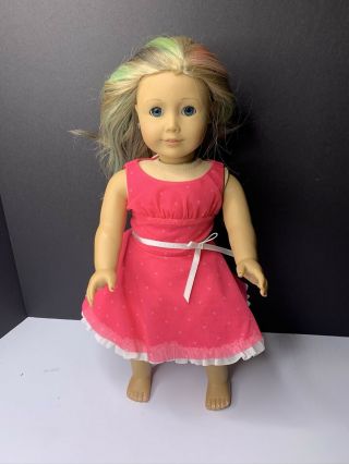American Girl Doll 18” Blonde Hair Blue Eyes W/ Dress
