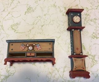 Russ Dollhouse Ode To America Grandfather Clock And Hope Chest Furniture Set