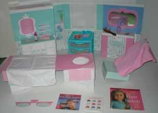 American Girl Deluxe Salon & Spa Table Set Hair Styling Book & Dvd For 18 " Dolls