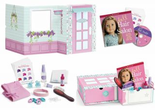 American Girl DELUXE SALON & SPA Table SET Hair Styling Book & DVD for 18 