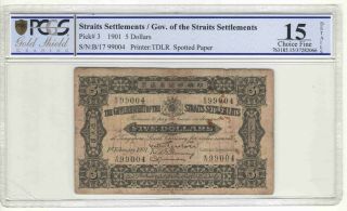 5 Dollars 1901 Straits Settlements Pick - 3 Fine15 Choice Fine