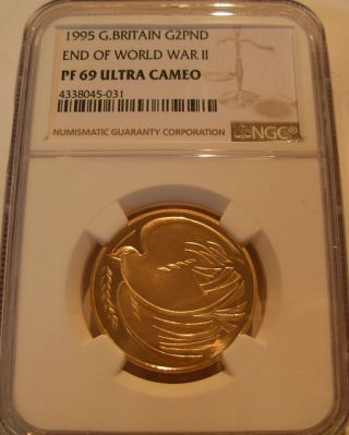 Great Britain 1995 Gold 2 Sovereign Ngc Pf69uc End Of World War Ii