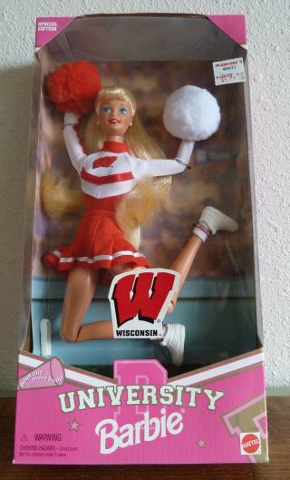 Barbie 11 " Vinyl Wisconsin University Cheerleader Doll Red White Uniform Nip