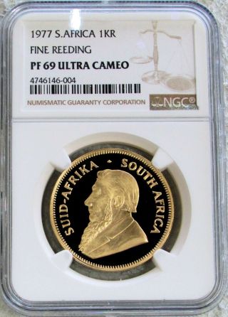1977 Gold South Africa 1 Oz Fine Reeding Proof Krugerrand Ngc Pf 69 Ultra Cameo