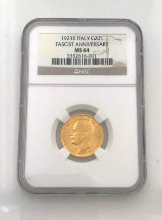 1923r Italy G20l Fascist Anniversary Vittorio Emanuele Iii Gold Coin [ngc Ms 64]