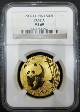 2002 China Panda 1oz Gold Graded Ngc Ms69