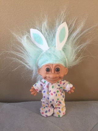 5 In Russ Easter Bunny Troll Ears Jellybean Footie Pajamas Teal Hair