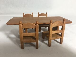 Calico Critters/sylvanian Families Vintage Dining Room Table And 4 Chairs