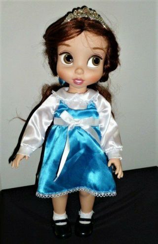 Disney Store Belle Toddler Doll 16 " Animator Blue Work Dress Bonus Crown