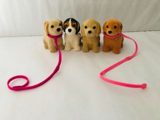 Our Generation Dog For 18 Inch Doll Battat Set Of 4,  2 Leashes,  Flocked Pups