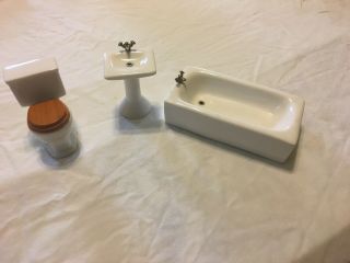 White Porcelain Miniature Doll House Bathroom Set