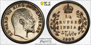 Y17 India British 1903 (c) 1/4 Rupee Restrike Pcgs Proof - 62 Finest Known Pop:1/0