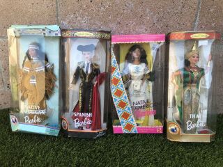 Barbie Dolls Around The World (thai,  Native American (2),  And Spanish) Nrfb