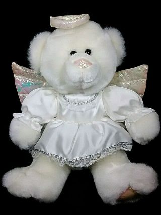 Walmart Angel Teddy Bear Plush 13 " White Stuffed Animal With Halo Wings & Dress