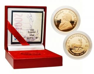 South Africa 2001 Krugerrand 1/2 Oz Gold Proof Coin W/coa & Box