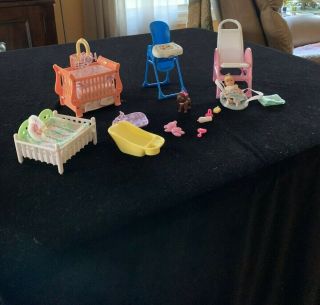 Barbie Nursery - Furniture,  Baby & Accessories - Crib Plays Music - Vgc