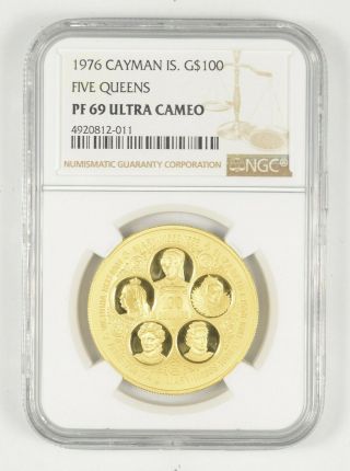 Pf69 Ucam 1976 Cayman Islands 100 Dollars Gold - Five Queens - Graded Ngc 5807