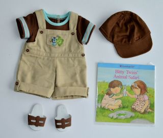 American Girl Bitty Twins Boy Jungle Overalls Set Outfit & Book - 2009