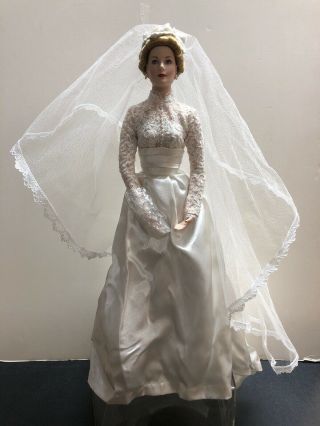 16” Franklin Porcelain Grace Kelly In Wedding Dress Bride