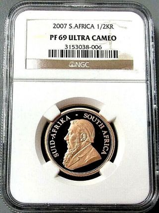 2007 Gold South Africa Krugerrand Proof 1/2 Oz Ngc Pf69 Ultra Cameo Coin