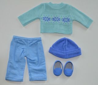 American Girl Bitty Twins Boy Fair Isle Sweater Set Outfit & Book -