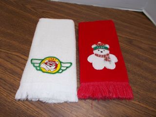 2 Santa Bear 1986 & 1987 Fingertip Towels Dayton Hudson Red And White