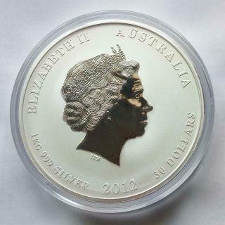 2012 - P Silver Kilo Australia Year Of The Dragon $30 Dollar Coin.  999 Perth 2
