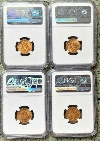 1904 5 ROUBLE GOLD AP RUSSIA NGC MS66/MS65 4 COINS 2