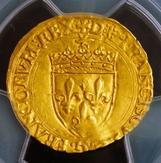 1547,  Royal France,  Francis I.  Gold Ecu (with Sun) Coin.  Bayonne Pcgs Au - 58