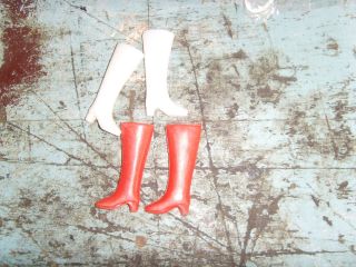 2 Pairs 12 " Fashion Doll Red White Plastic Go Go Sexy Boots For Crafts Wardrobe