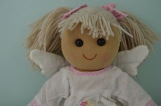 Powell Craft Soft Doll Angel Wings Star Pink White Gingham Bow Yarn Hair Stuffed 2