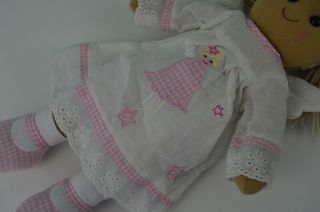 Powell Craft Soft Doll Angel Wings Star Pink White Gingham Bow Yarn Hair Stuffed 3