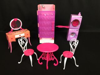 Barbie Glam Dreamhouse Furniture Vanity Shower Table Chairs Washer Dryer 2012